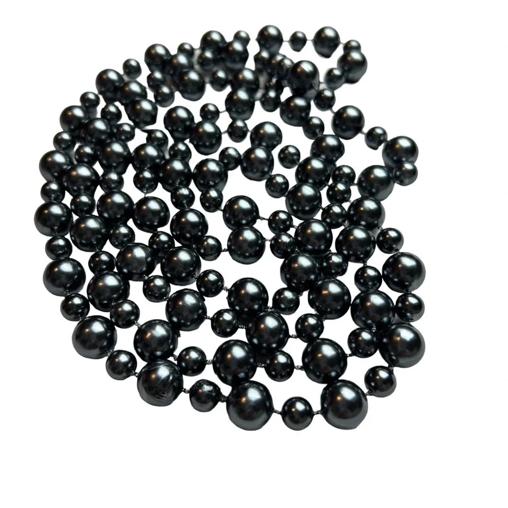 Gunmetal Grayish Black Faux Pearl Long Necklace - Picture 9 of 11